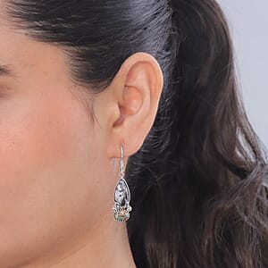 D'Joy Artisan Crafted White Buffalo and Spiny Oyster 10.30 ctw Dangling Earrings in Sterling Silver