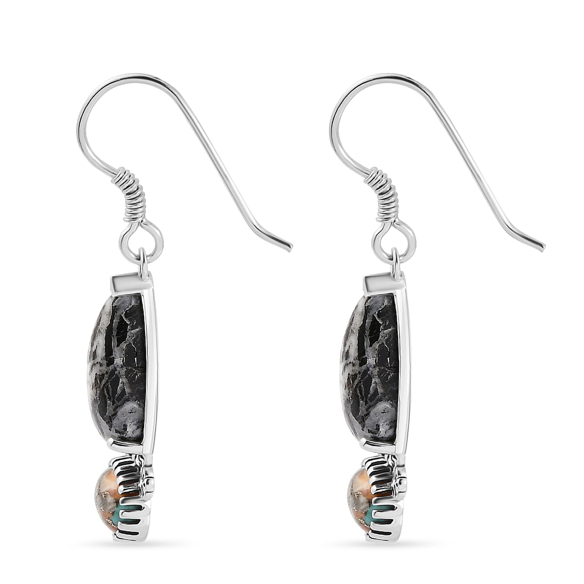 D'Joy Artisan Crafted White Buffalo and Spiny Oyster 10.30 ctw Dangling Earrings in Sterling Silver image number 3