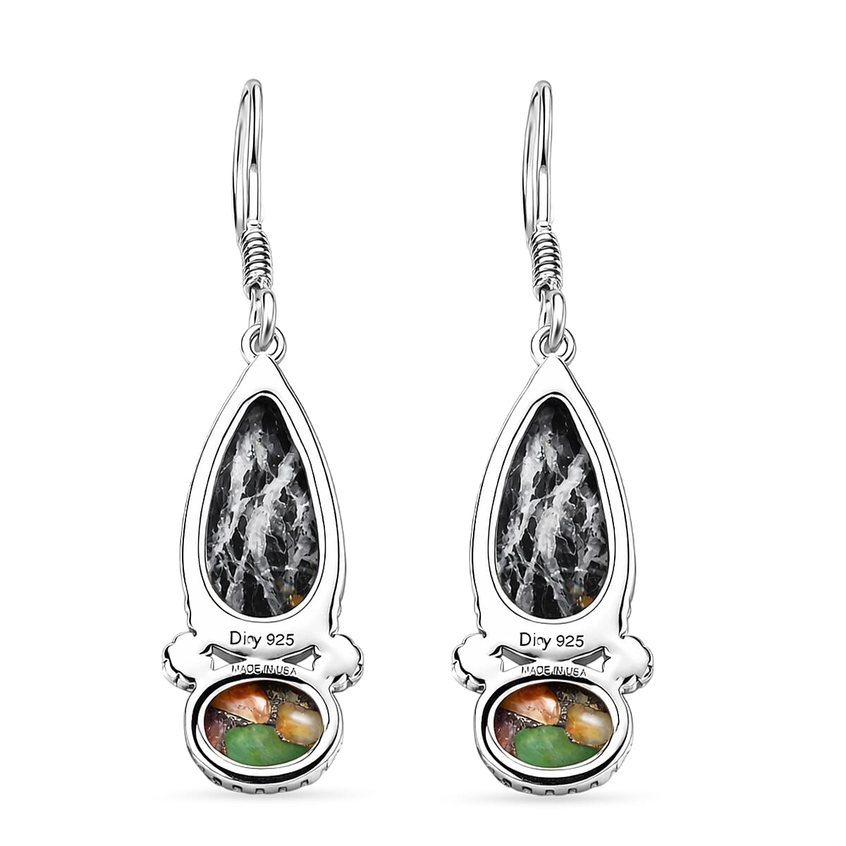 D'Joy Artisan Crafted Premium White Buffalo and Spiny Oyster 10.30 ctw Dangling Earrings in Sterling Silver