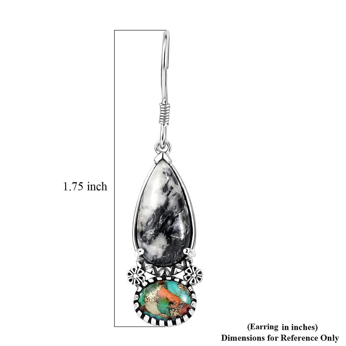 D'Joy Artisan Crafted White Buffalo and Spiny Oyster 10.30 ctw Dangling Earrings in Sterling Silver image number 5