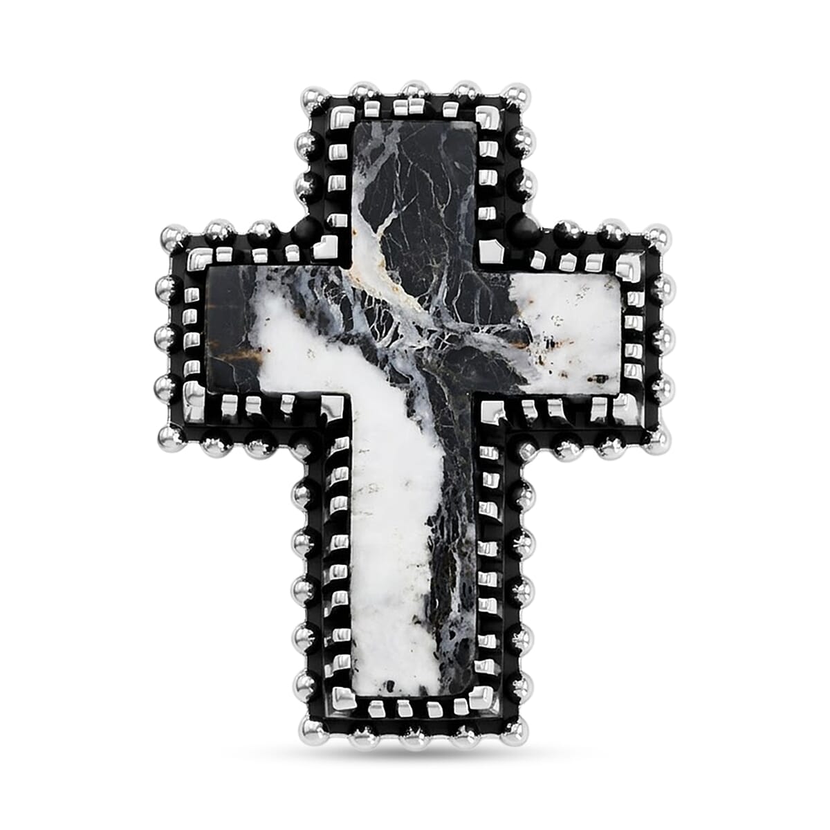 D'Joy Artisan Crafted Premium White Buffalo 6.20 ctw Cross Pendant without Chain in Sterling Silver