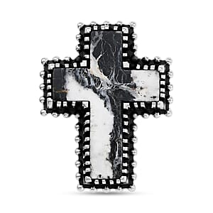 D'Joy Artisan Crafted White Buffalo  Cross Pendant Sterling Silver ,  Silver Wt. 5 g 6.20 ctw