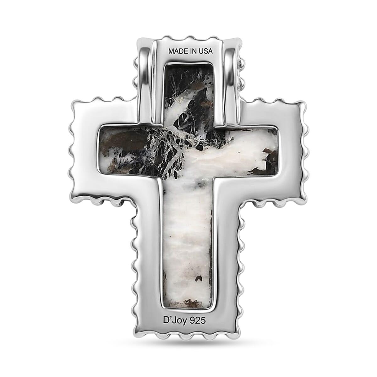 D'Joy Artisan Crafted Premium White Buffalo 6.20 ctw Cross Pendant without Chain in Sterling Silver