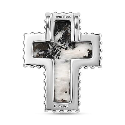 D'Joy Artisan Crafted Premium White Buffalo 6.20 ctw Cross Pendant without Chain in Sterling Silver