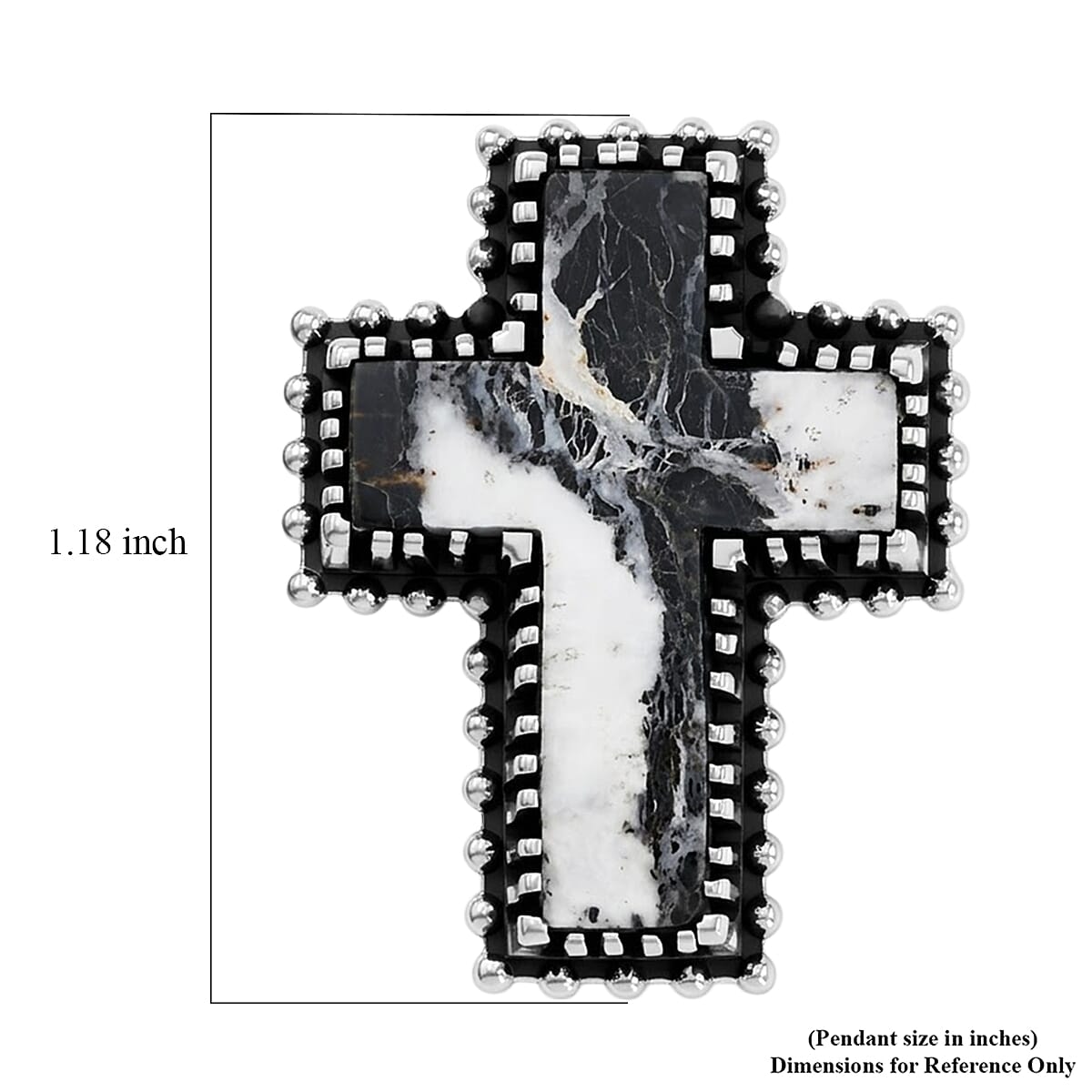 D'Joy Artisan Crafted Premium White Buffalo 6.20 ctw Cross Pendant without Chain in Sterling Silver