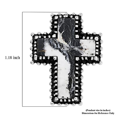 D'Joy Artisan Crafted Premium White Buffalo 6.20 ctw Cross Pendant without Chain in Sterling Silver