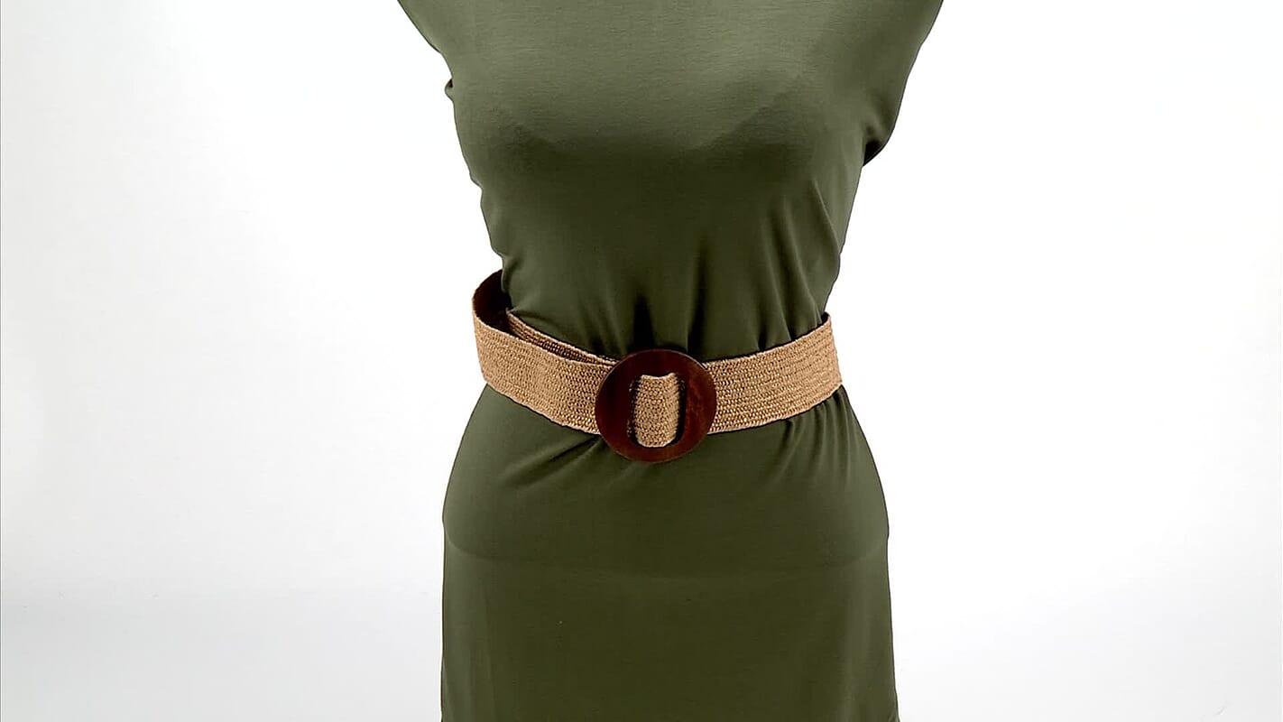 Brown Stretch Belt with Wooden Buckle - One Size Fits Most