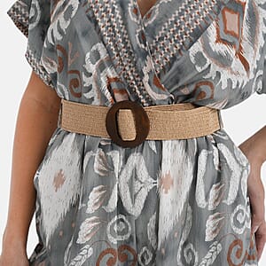 Brown Stretch Belt with Wooden Buckle - One Size Fits Most