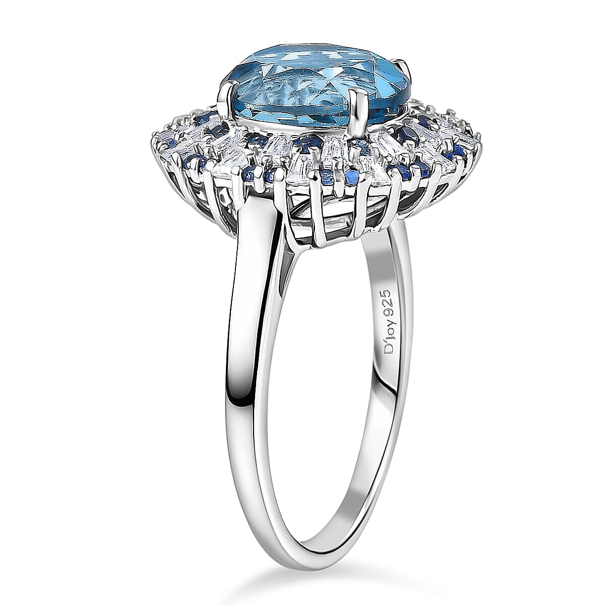 D'Joy London Blue Topaz, Multi Gemstone Ring in Rhodium Over Sterling Silver (Size 20.0) 6.75 ctw