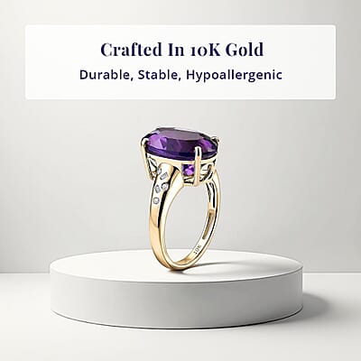 Luxoro Premium Lusaka Amethyst and Diamond I2 5.70 ctw Ring in 10K Yellow Gold (Size 5.0)