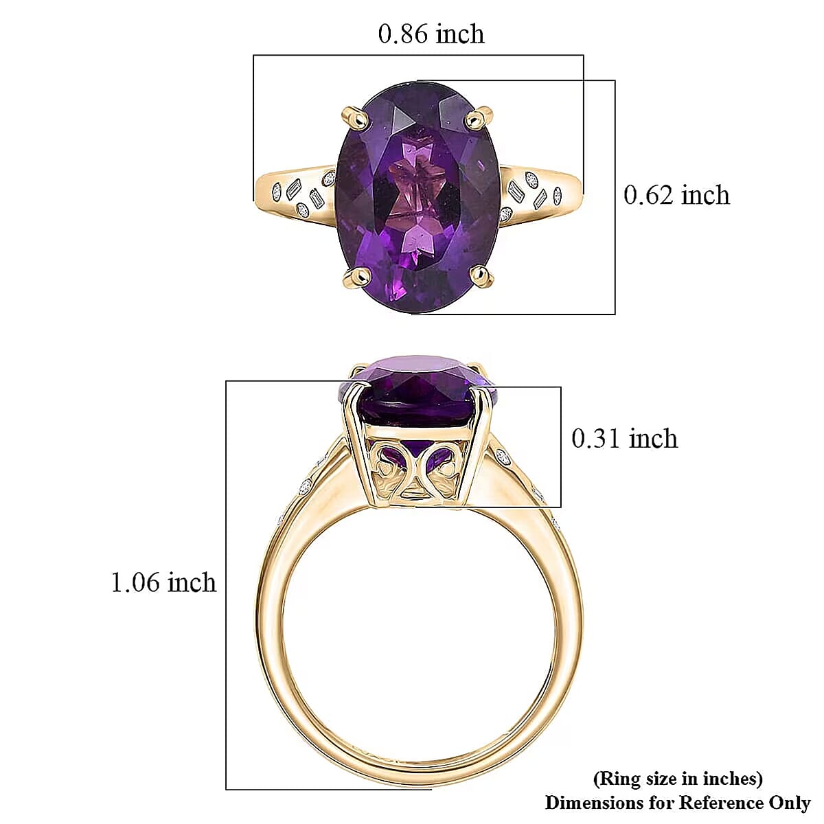 Luxoro Premium Lusaka Amethyst and Diamond I2 5.70 ctw Ring in 10K Yellow Gold (Size 5.5) image number 5