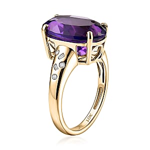 Luxoro Premium Lusaka Amethyst and Diamond I2 5.70 ctw Ring in 10K Yellow Gold (Size 6.0)