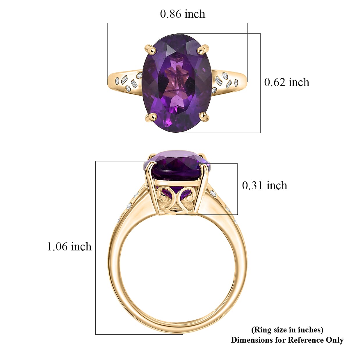 Luxoro Premium Lusaka Amethyst and Diamond I2 5.70 ctw Ring in 10K Yellow Gold (Size 6.0) image number 5