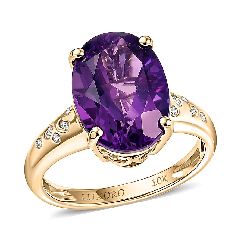 Luxoro Premium Lusaka Amethyst and Diamond I2 5.70 ctw Ring in 10K Yellow Gold (Size 7.0)