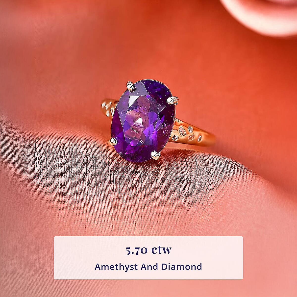 Luxoro Premium Lusaka Amethyst and Diamond I2 5.70 ctw Ring in 10K Yellow Gold (Size 9.5) image number 2