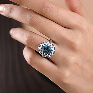 D'Joy London Blue Topaz and Multi Gemstone 6.75 ctw Ring in Rhodium Over Sterling Silver (Size 21.0)