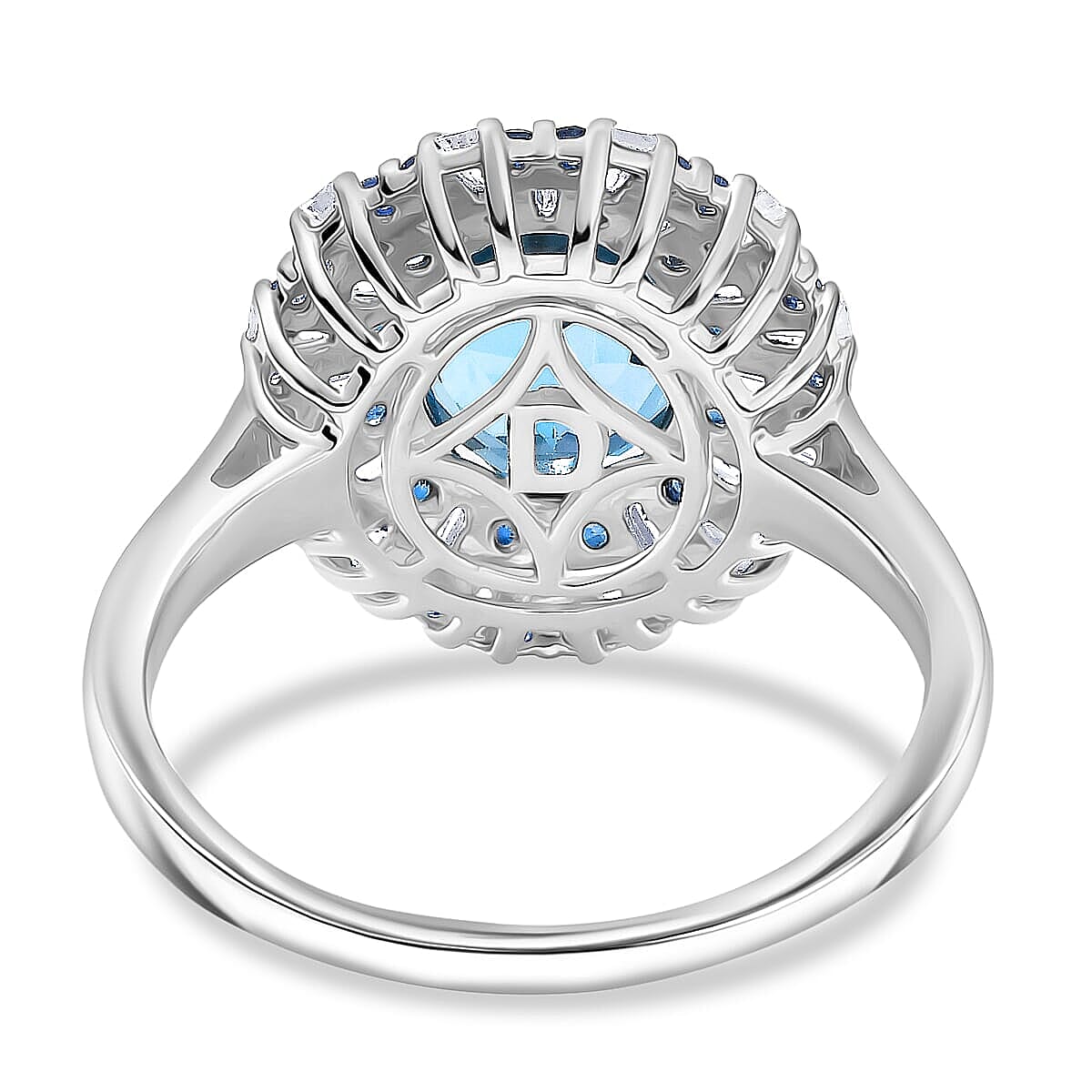 D'Joy London Blue Topaz and Multi Gemstone 6.75 ctw Ring in Rhodium Over Sterling Silver (Size 21.0)