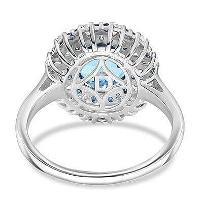 D'Joy London Blue Topaz and Multi Gemstone 6.75 ctw Ring in Rhodium Over Sterling Silver (Size 21.0)
