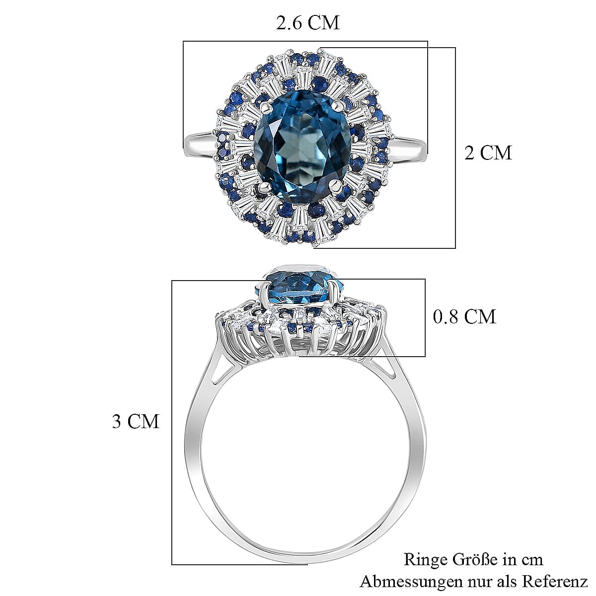 D'Joy London Blue Topaz and Multi Gemstone 6.75 ctw Ring in Rhodium Over Sterling Silver (Size 21.0)