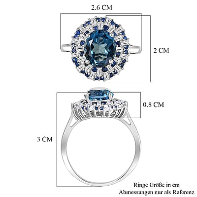 D'Joy London Blue Topaz and Multi Gemstone 6.75 ctw Ring in Rhodium Over Sterling Silver (Size 21.0)