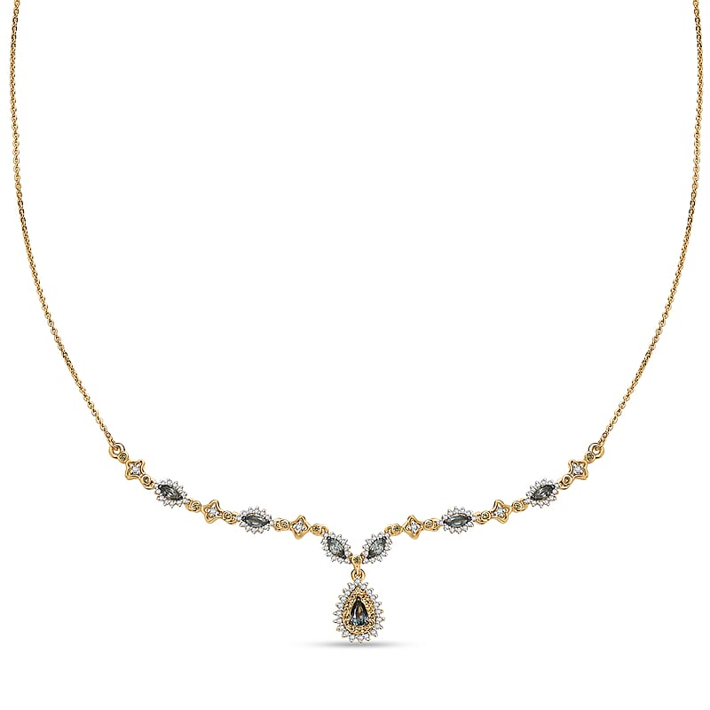 D'Joy Premium Milanoa Green and Yellow Sapphire, Moissanite 1.75 ctw Forest Grace Necklace in 18K Vermeil Yellow Gold Over Sterling Silver 18-20 Inches