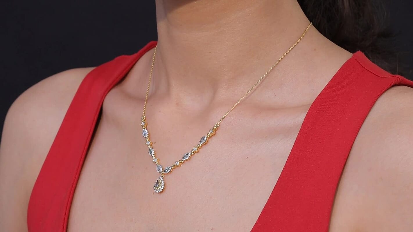 D'Joy Premium Milanoa Green and Yellow Sapphire, Moissanite 1.75 ctw Forest Grace Necklace in 18K Vermeil Yellow Gold Over Sterling Silver 18-20 Inches