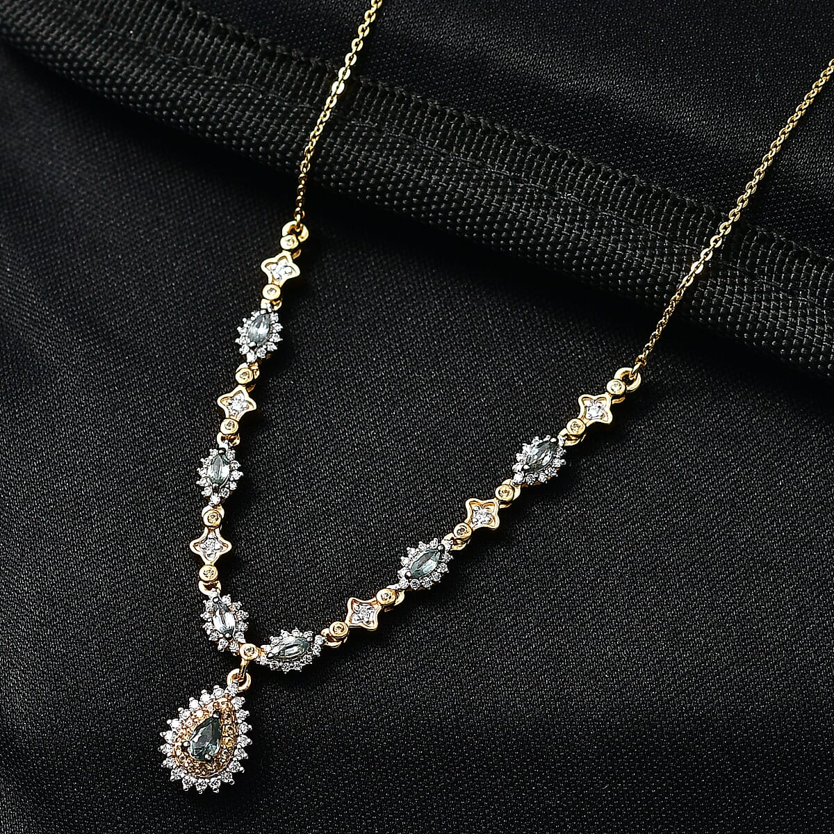 D'Joy Premium Green and Yellow Sapphire, Moissanite 1.75 ctw Forest Grace Necklace in 18K Vermeil Yellow Gold Over Sterling Silver 18-20 Inches  image number 1
