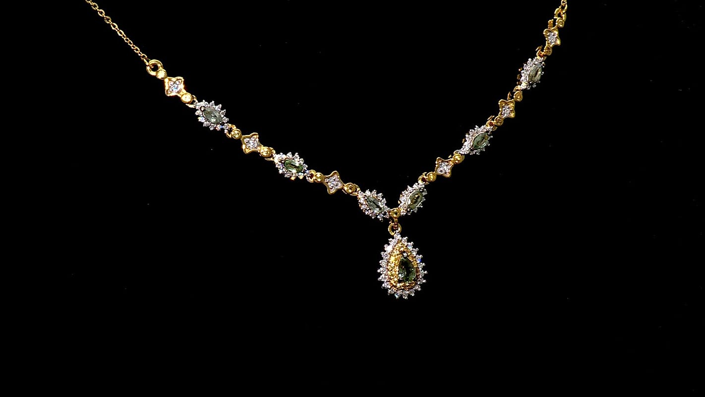 D'Joy Premium Milanoa Green and Yellow Sapphire, Moissanite 1.75 ctw Forest Grace Necklace in 18K Vermeil Yellow Gold Over Sterling Silver 18-20 Inches