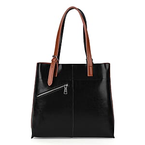 La Marey Black Brown Genuine Leather Tote Bag