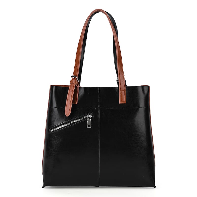 La Marey Black Brown Genuine Leather Tote Bag