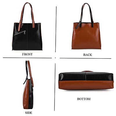 La Marey Black Brown Genuine Leather Tote Bag