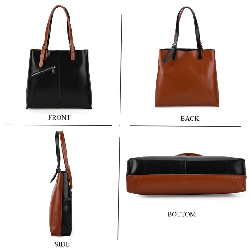 La Marey Black and Brown Genuine Leather Tote Bag