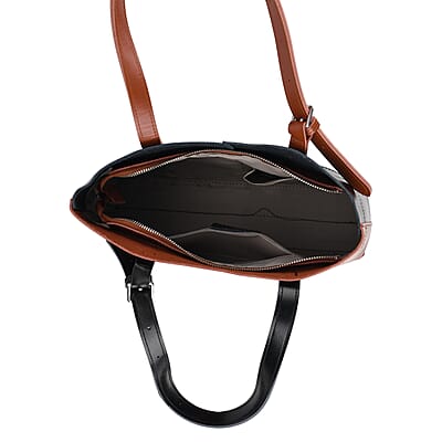 La Marey Black Brown Genuine Leather Tote Bag