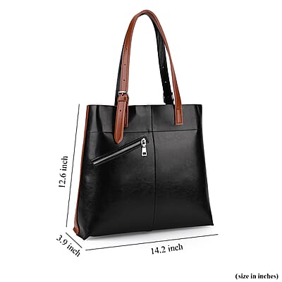 La Marey Black Brown Genuine Leather Tote Bag