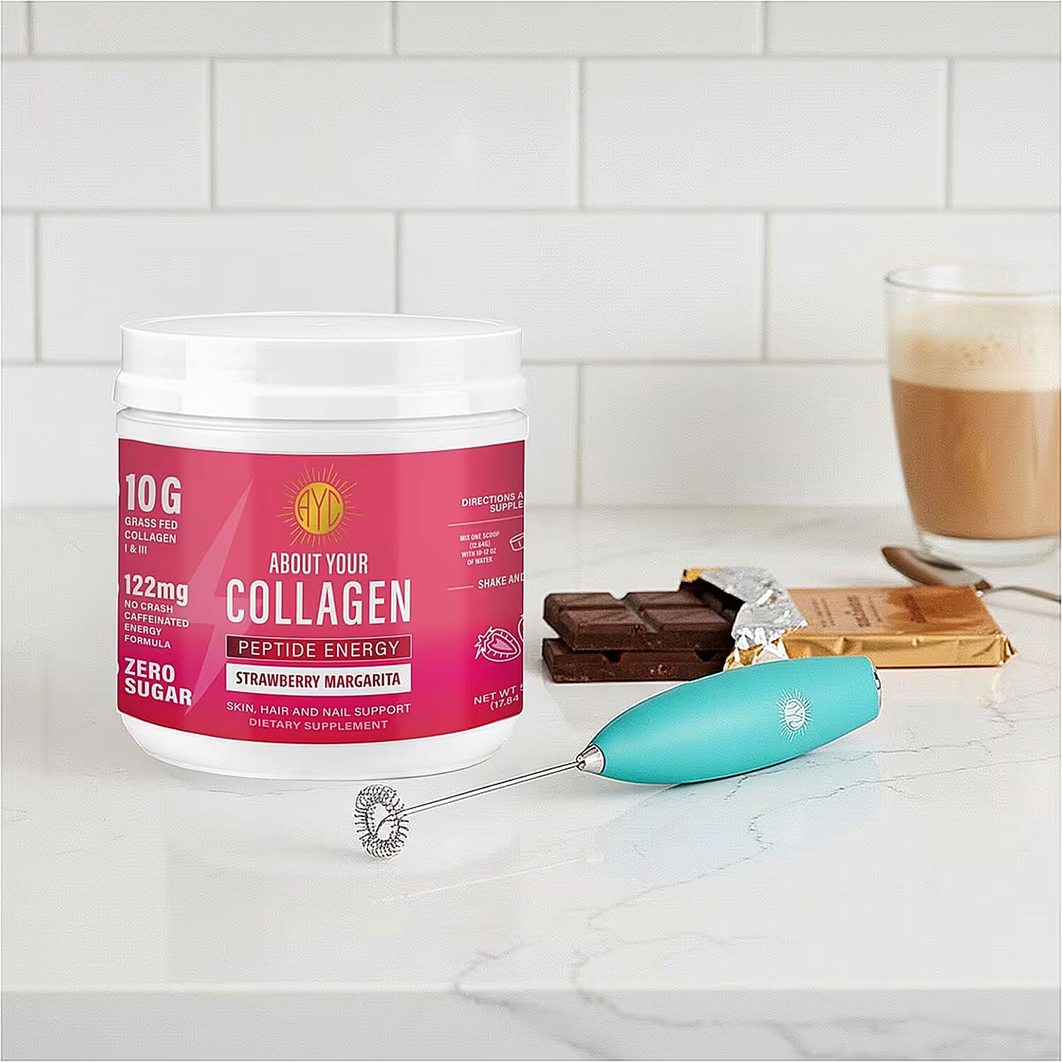 About Your Collagen Peptide Energy Supplement 40 sv with Electric Frother- Strawberry Margarita