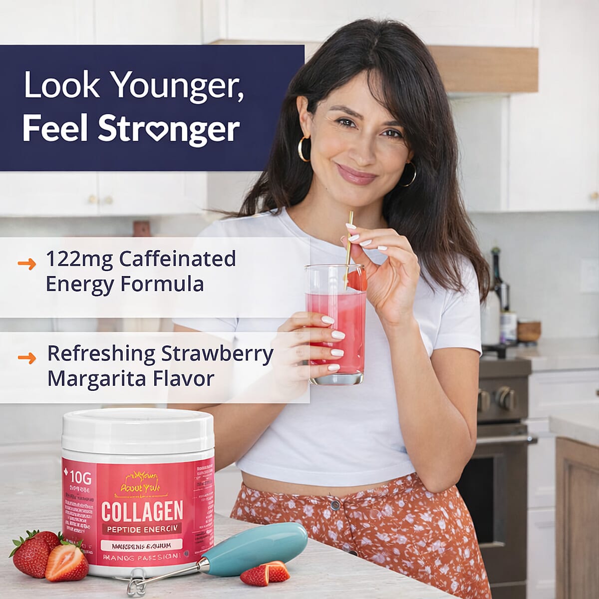 About Your Collagen Peptide Energy Supplement 40 sv with Electric Frother- Strawberry Margarita image number 2