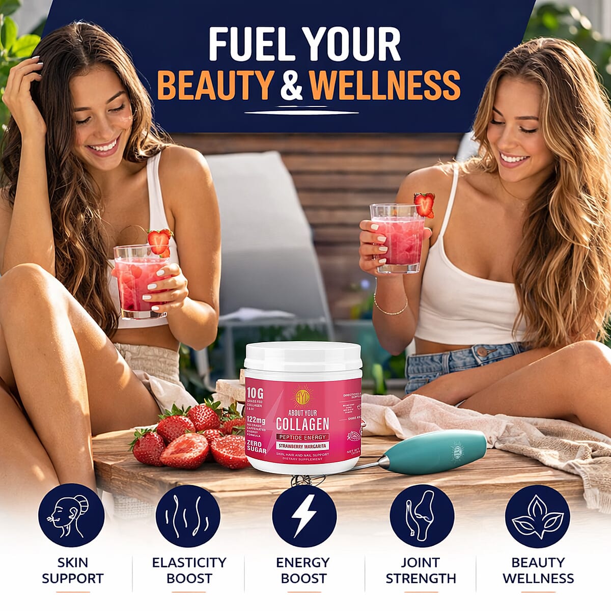 About Your Collagen Peptide Energy Supplement 40 sv with Electric Frother- Strawberry Margarita image number 5