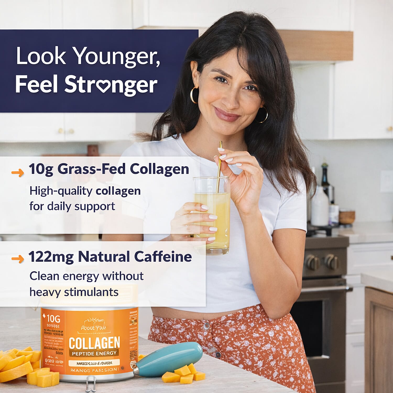 About Your Collagen Peptide Energy Supplement 40 sv with Electric Frother- Mango Passion