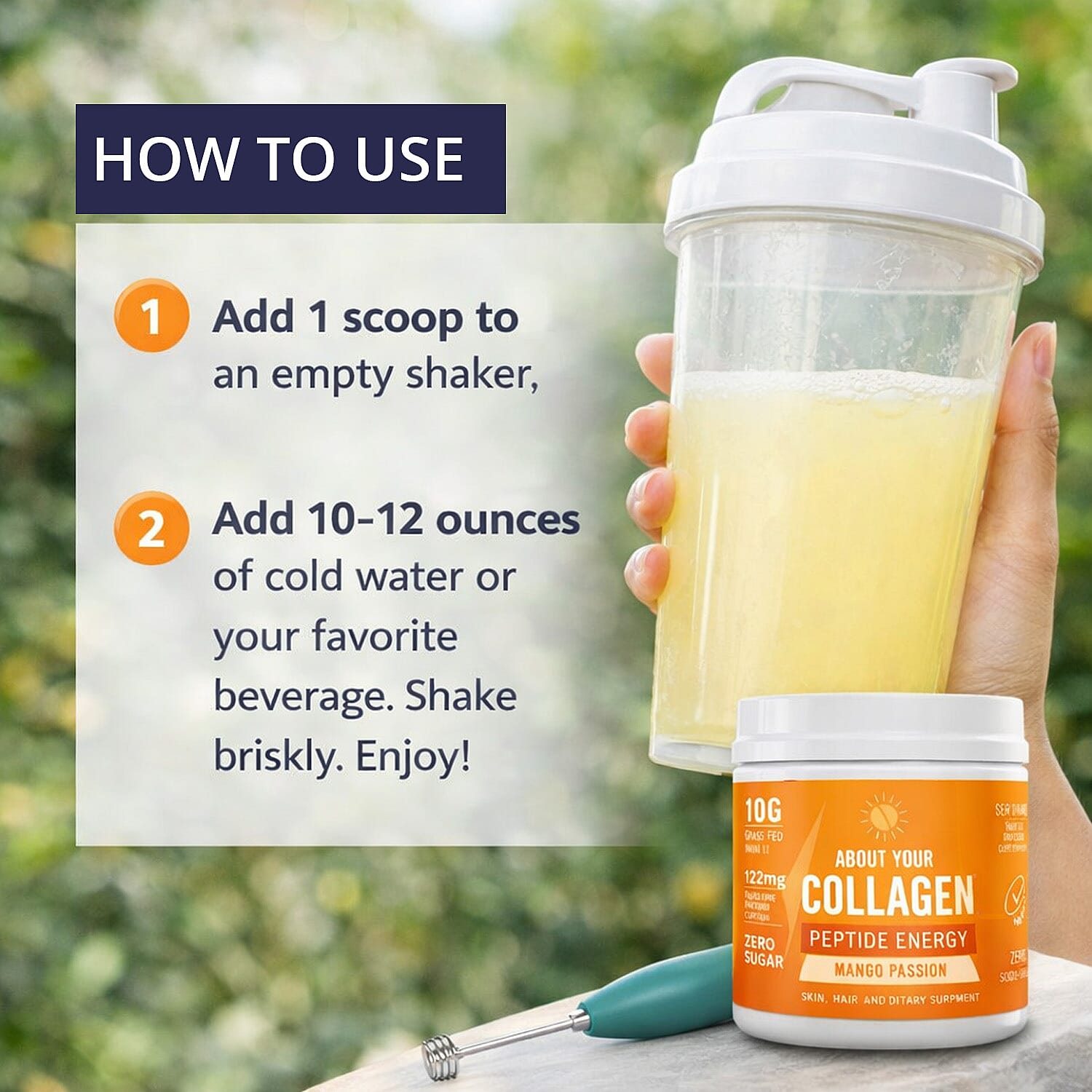 About Your Collagen Peptide Energy Supplement 40 sv with Electric Frother- Mango Passion