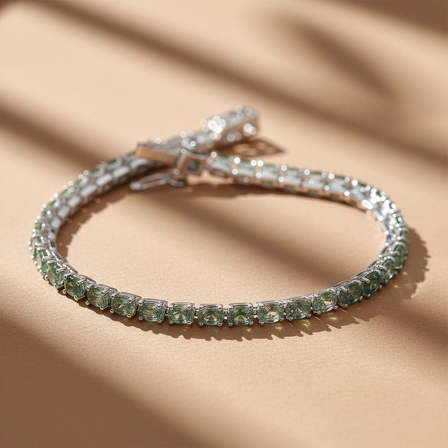 D'Joy Premium Milanoa Green Sapphire 10.00 ctw Enchanted Garden Bracelet in Rhodium Over Sterling Silver (7.25 In) (Ships in 8-10 Days)
