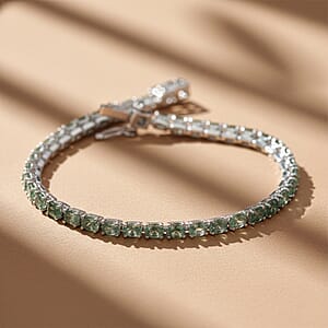 D'Joy Premium Green Sapphire 11.25 ctw Bracelet in Rhodium Over Sterling Silver (7.25 In)
