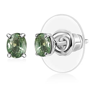D'Joy Premium Green Sapphire 0.90 ctw Stud Earrings in Rhodium Over Sterling Silver