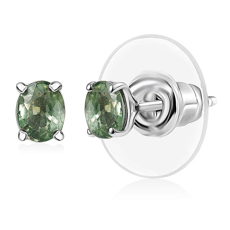 D'Joy Premium Milanoa Green Sapphire 0.90 ctw Stud Earrings in Rhodium Over Sterling Silver