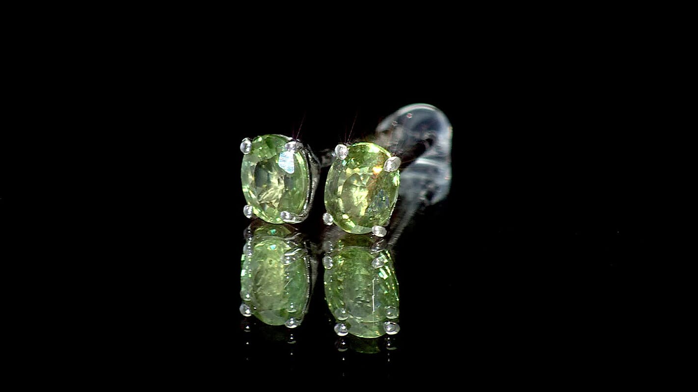 D'Joy Premium Milanoa Green Sapphire 0.90 ctw Stud Earrings in Rhodium Over Sterling Silver