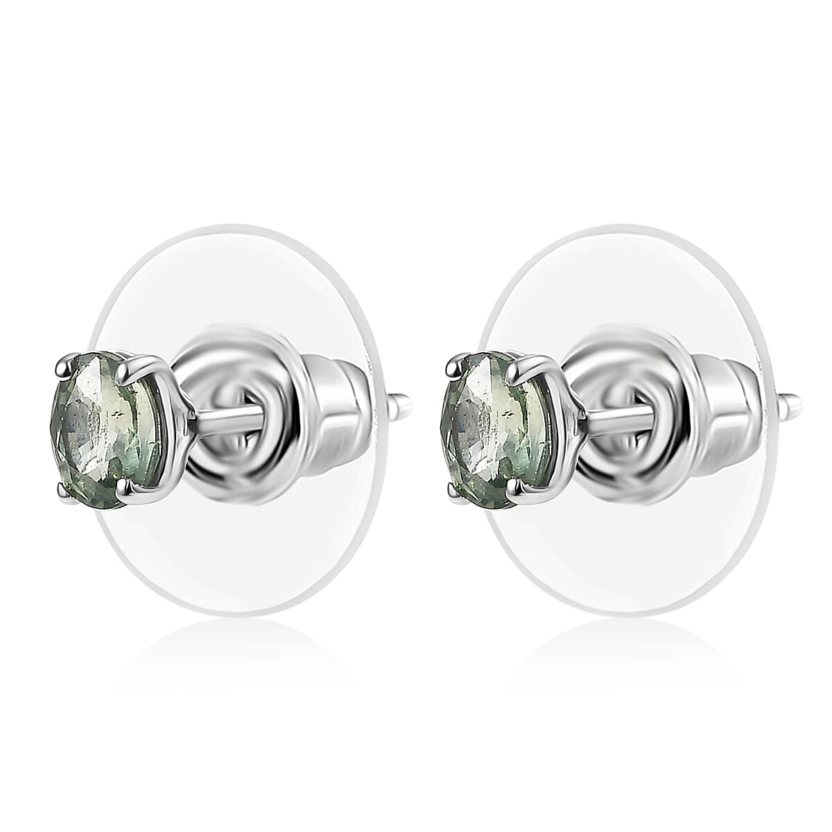 D'Joy Premium Green Sapphire 0.90 ctw Stud Earrings in Rhodium Over Sterling Silver image number 3