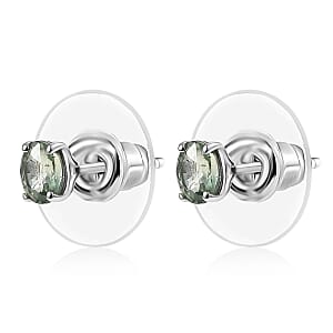 D'Joy Premium Green Sapphire 0.90 ctw Stud Earrings in Rhodium Over Sterling Silver