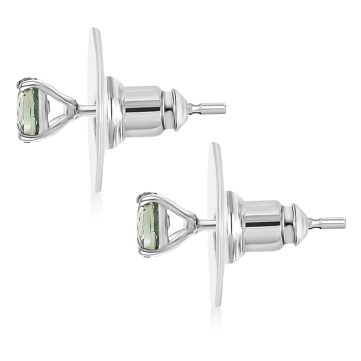 D'Joy Premium Green Sapphire 0.90 ctw Stud Earrings in Rhodium Over Sterling Silver image number 4