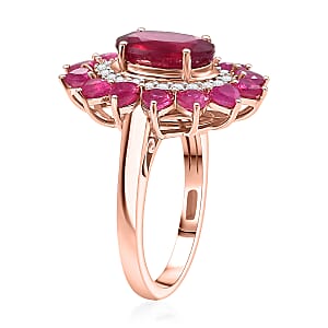 D'Joy Premium Niassa Ruby (FF) and Moissanite 6.60 ctw Crown Heart Halo Ring in 18K Vermeil Rose Gold Over Sterling Silver (Size 10.0)