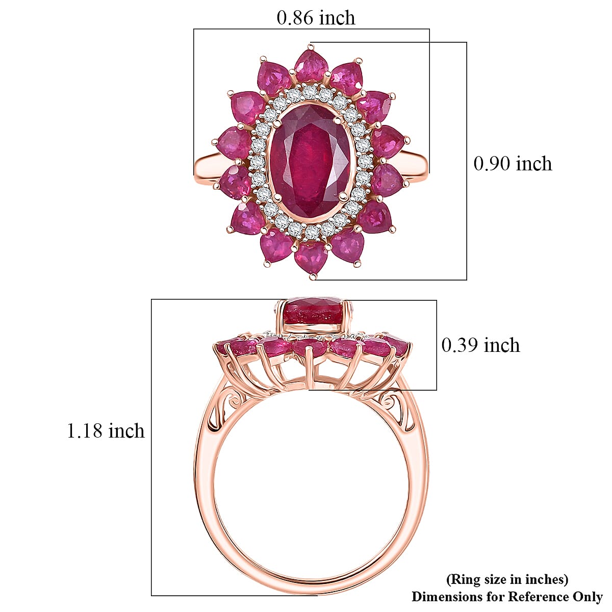 D'Joy Premium Niassa Ruby (FF), Moissanite Crown Heart Halo Ring in 18K Vermeil RG Over Sterling Silver (Size 10.0) 6.60 ctw image number 5