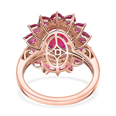 D'Joy Premium Niassa Ruby (FF) and Moissanite 6.60 ctw Crown Heart Halo Ring in 18K Vermeil Rose Gold Over Sterling Silver (Size 6.0)